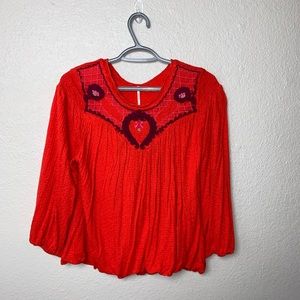 Free People Red MidSleeve Top